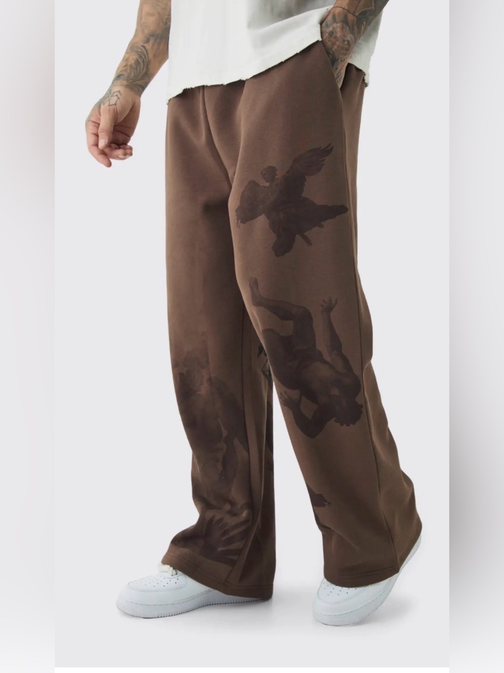 BoohooMan Tall Relaxed Fit Renaissance Print Joggers Brown Small NWT IN PKG